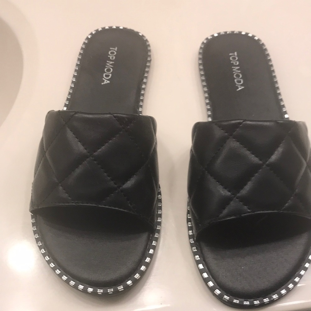 Top Moda black bling slip ons